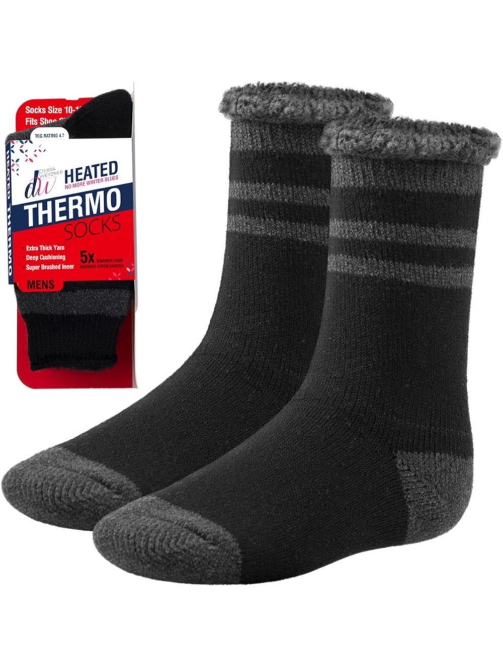 Heated Thermo Mens/ Women’s Black & Gray Thermal Socks